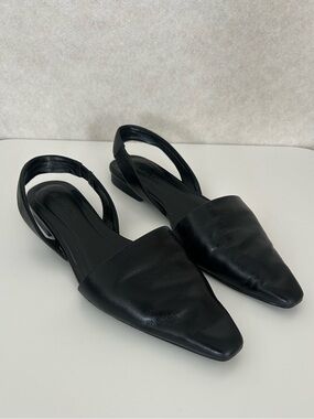 Massimo Dutti Pointed Toe Leather Flats EUR 37 Shoes Black